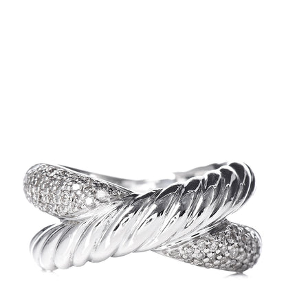 David Yurman Sterling Silver Diamond Crossover Cable Ring 54 7 1 of 5