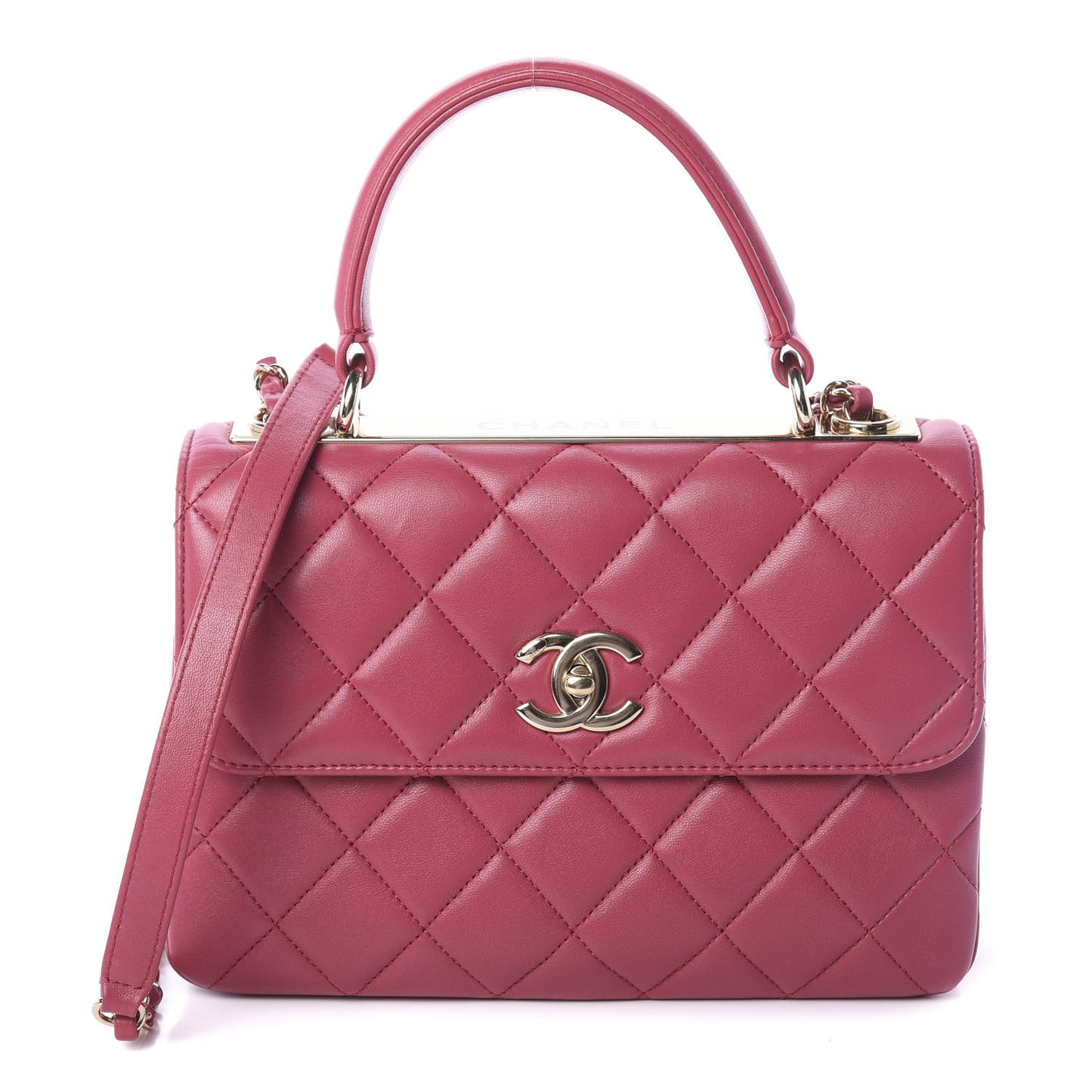 Lambskin Quilted Small Trendy CC Dual Handle Bag Dark Pink