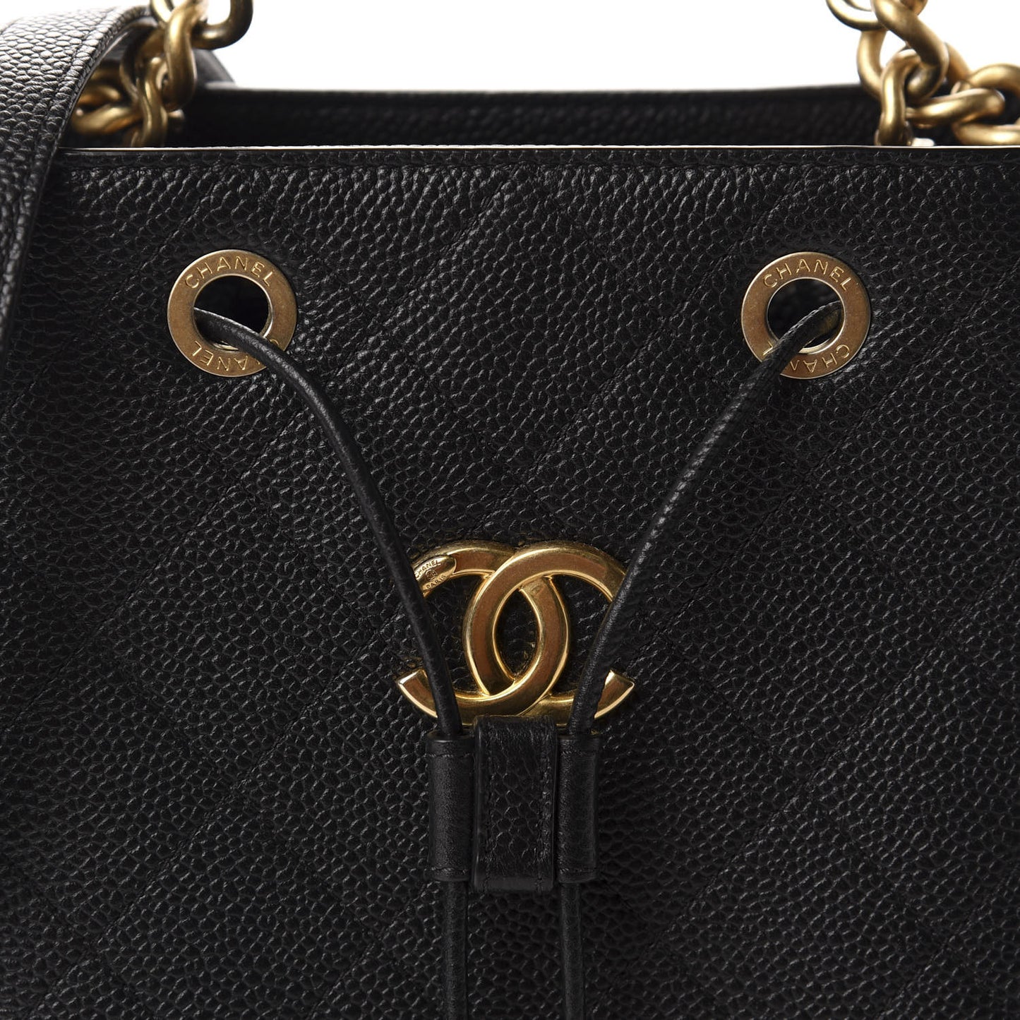 Grained Calfskin Stitched Small Drawstring Bag Black