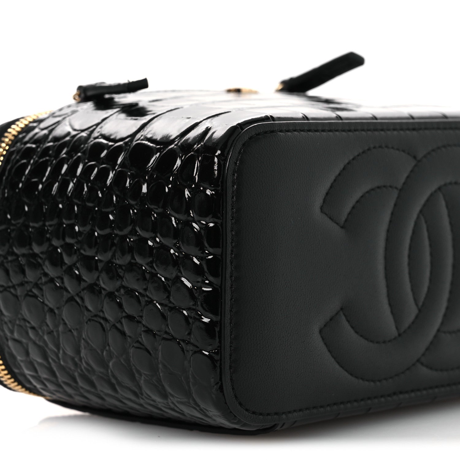 Chanel Calfskin Crocodile Embossed Crococo Small Top Handle Vanity Case With Chain Black 9 of 14