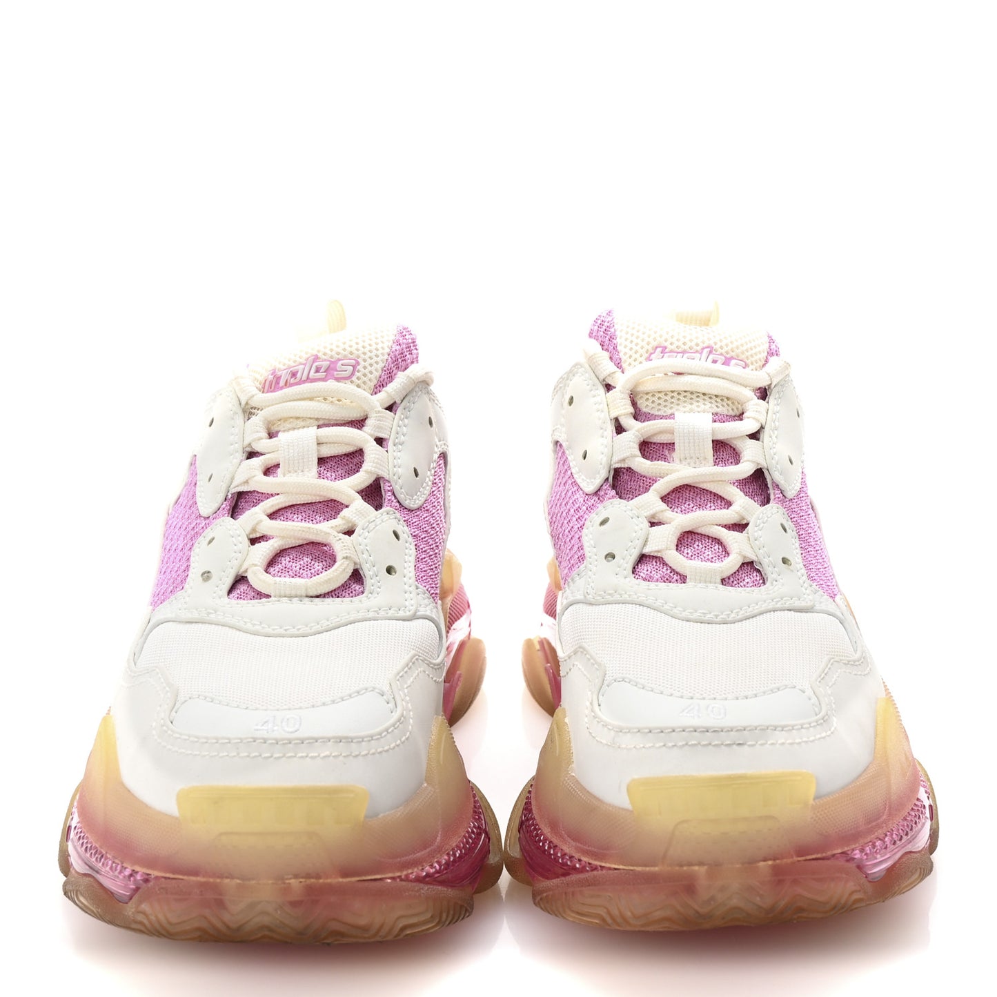 Fabric Mesh Clear Sole Womens Triple S Sneakers 40 White Pink