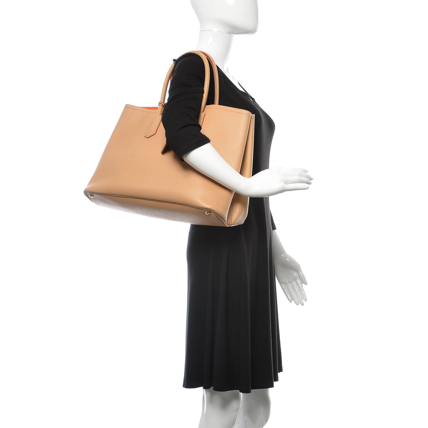 Saffiano Cuir Large Double Bag Noisette Papaya