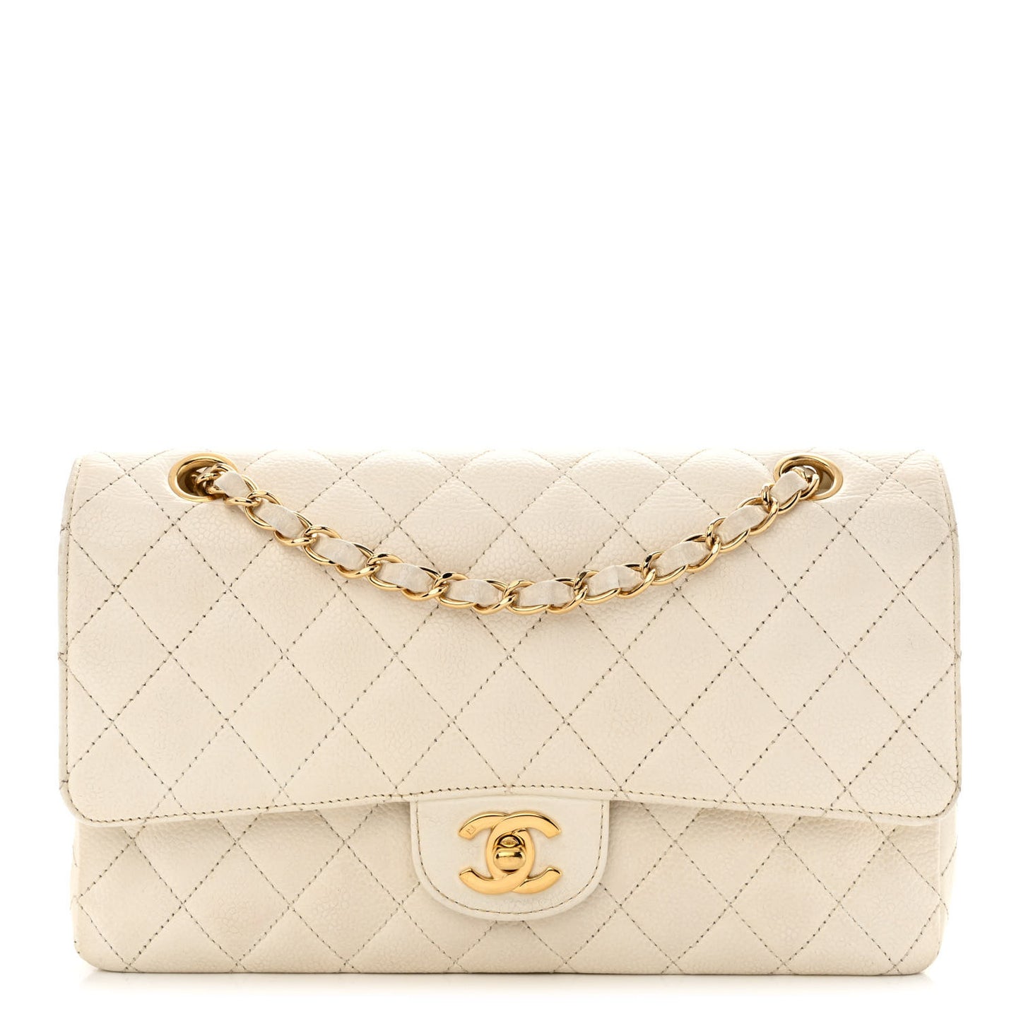 Caviar Quilted Medium Double Flap White