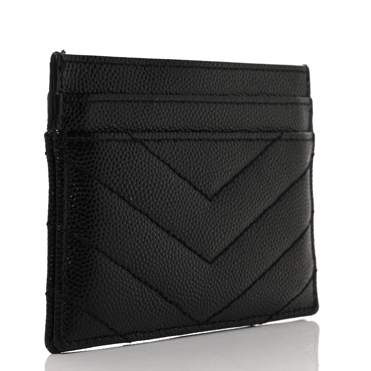 Saint Laurent Grain De Poudre Matelasse Chevron Monogram Credit Card Case Black 3 of 10