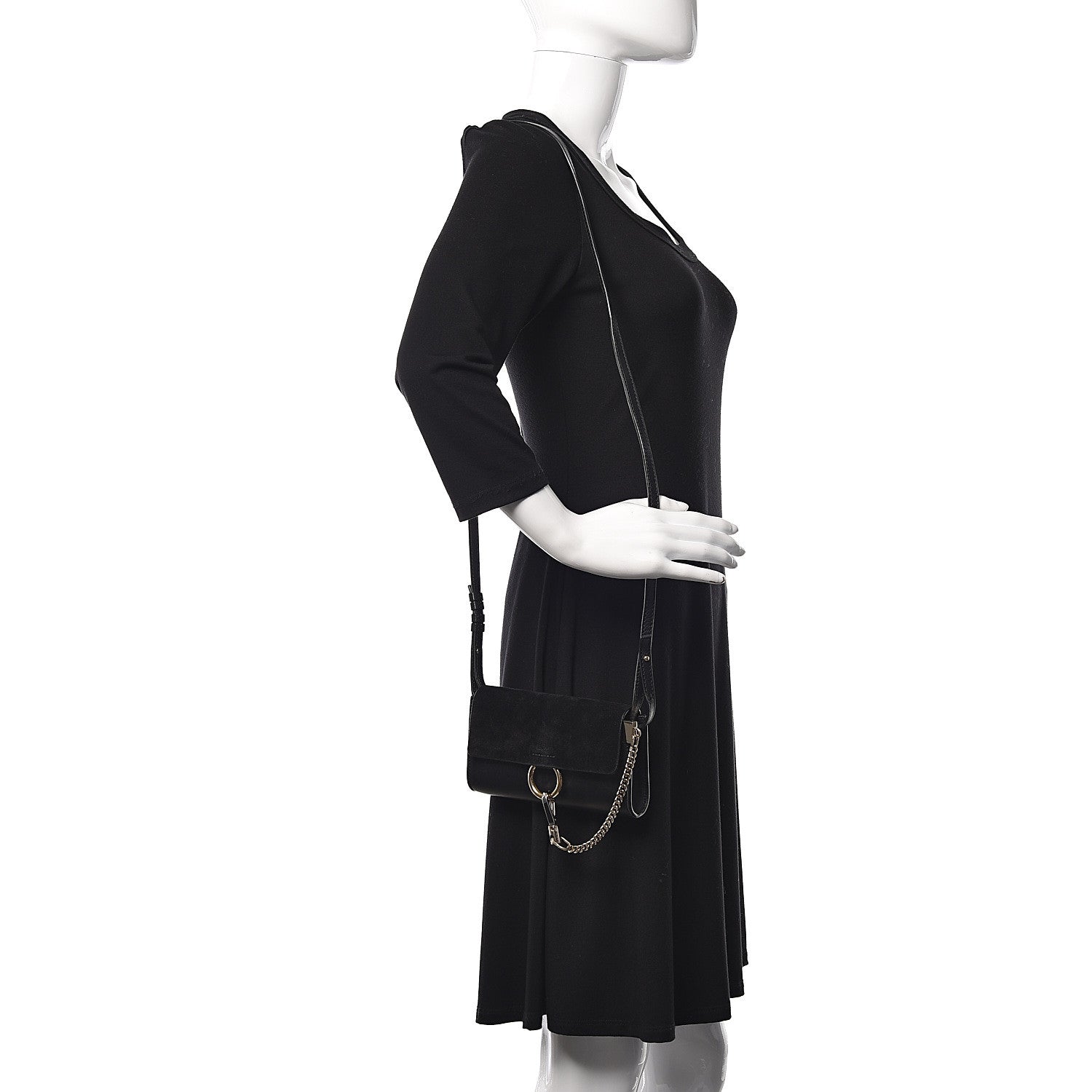 Chloe Suede Calfskin Mini Faye Shoulder Bag Black 2 of 9
