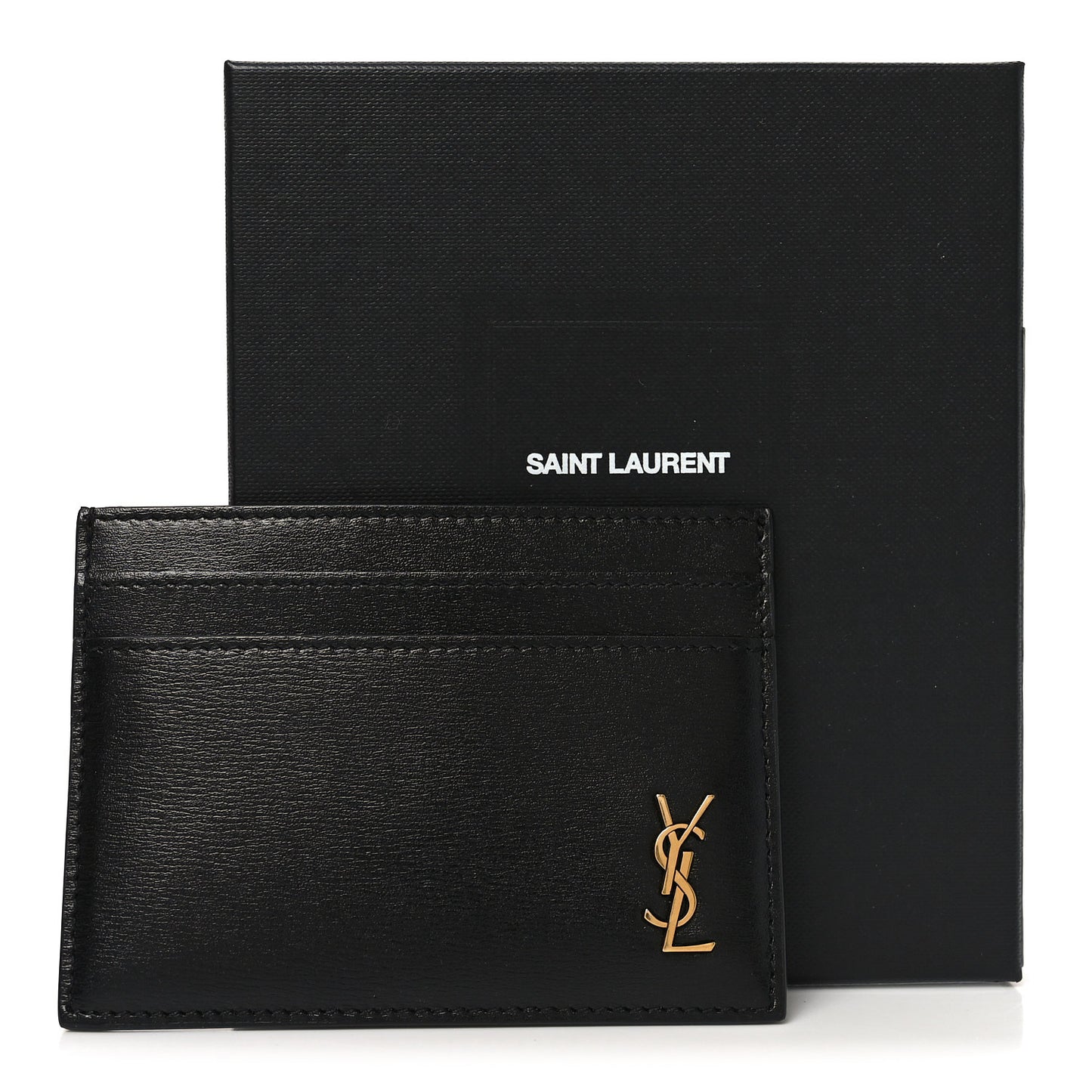 Calfskin Tiny Cassandre Credit Card Case Black