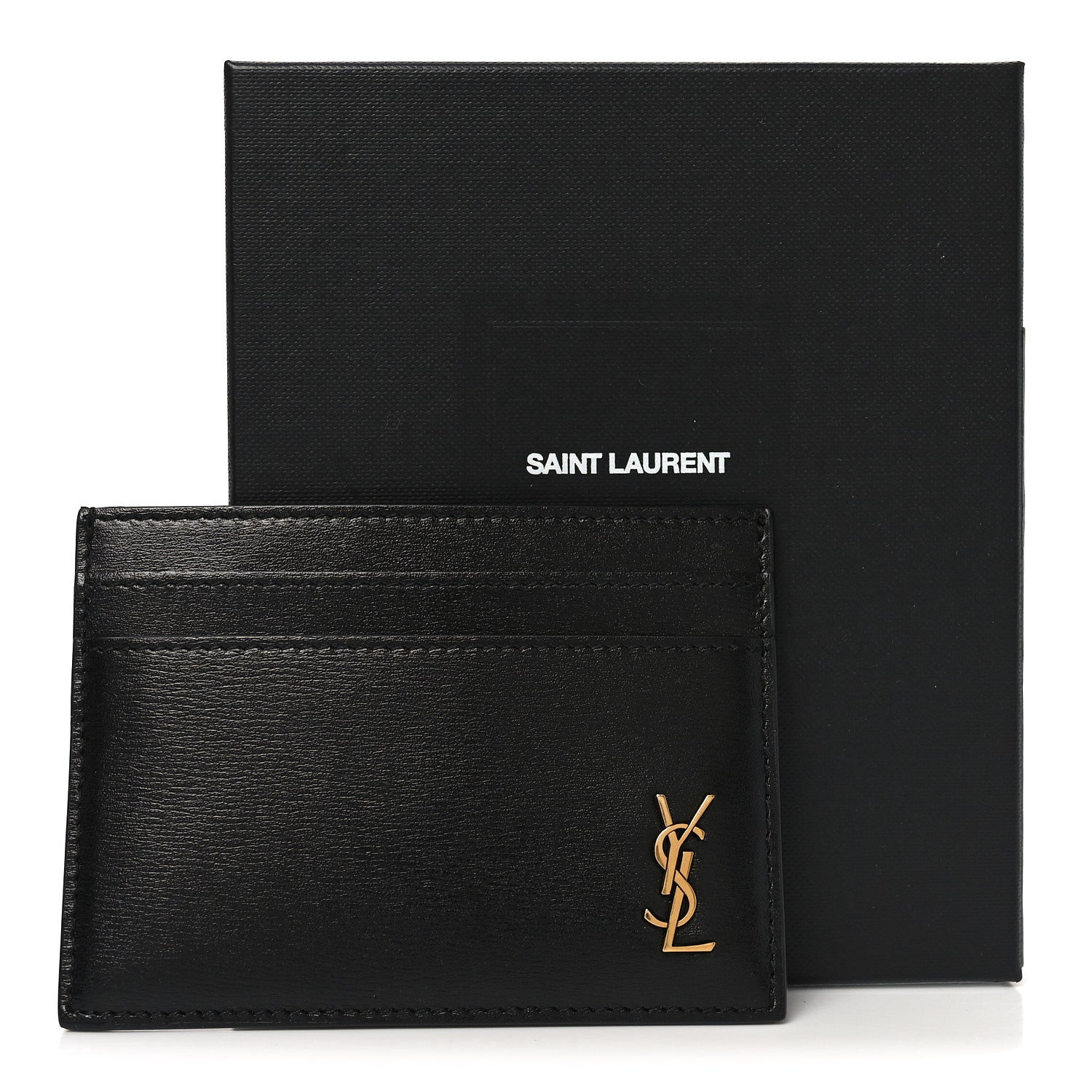 Saint Laurent Calfskin Tiny Cassandre Credit Card Case Black 8 of 8