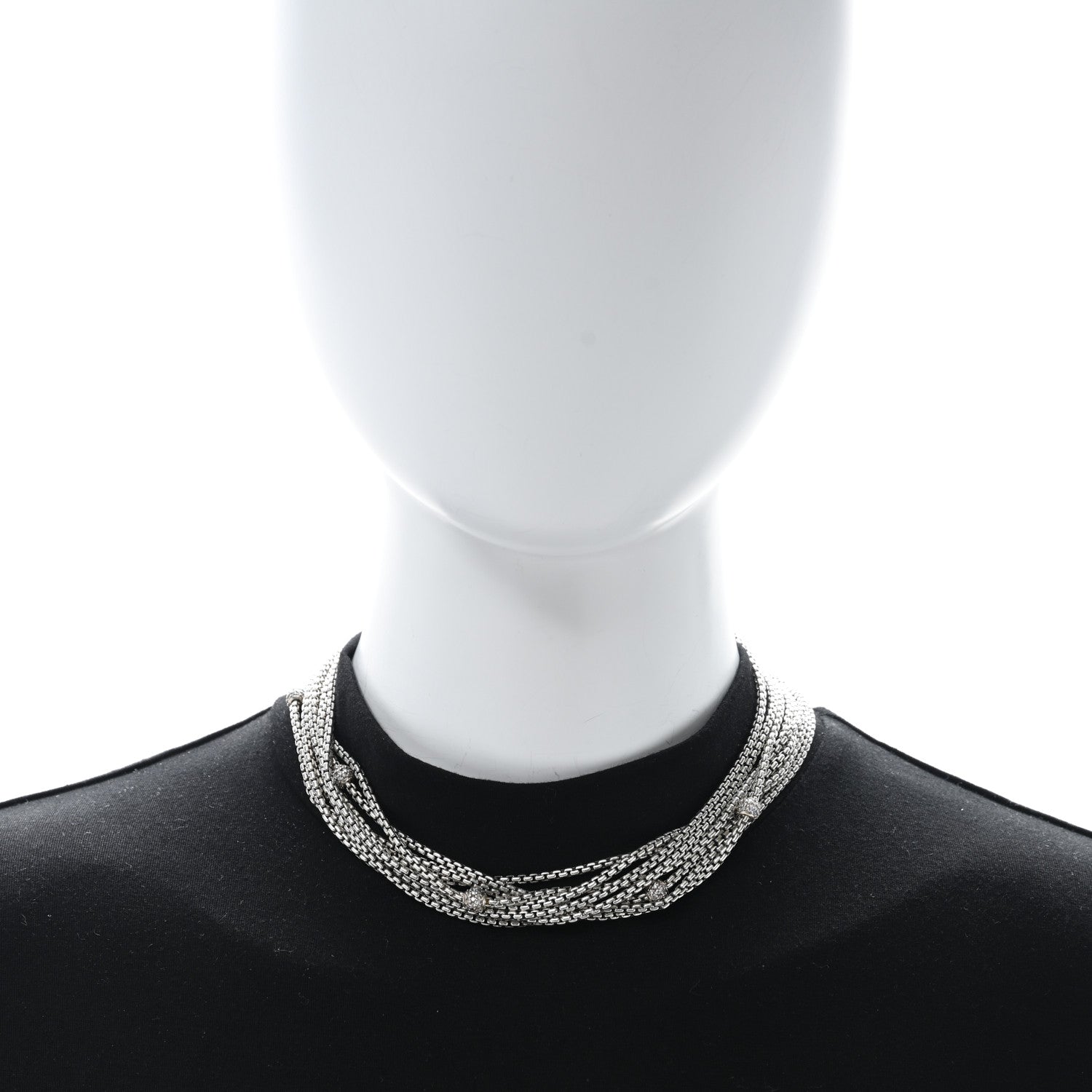 David Yurman DAVID YURMAN Sterling Silver 18K Yellow Gold Diamond Box Chain Eight Strand Necklace 3 of 4