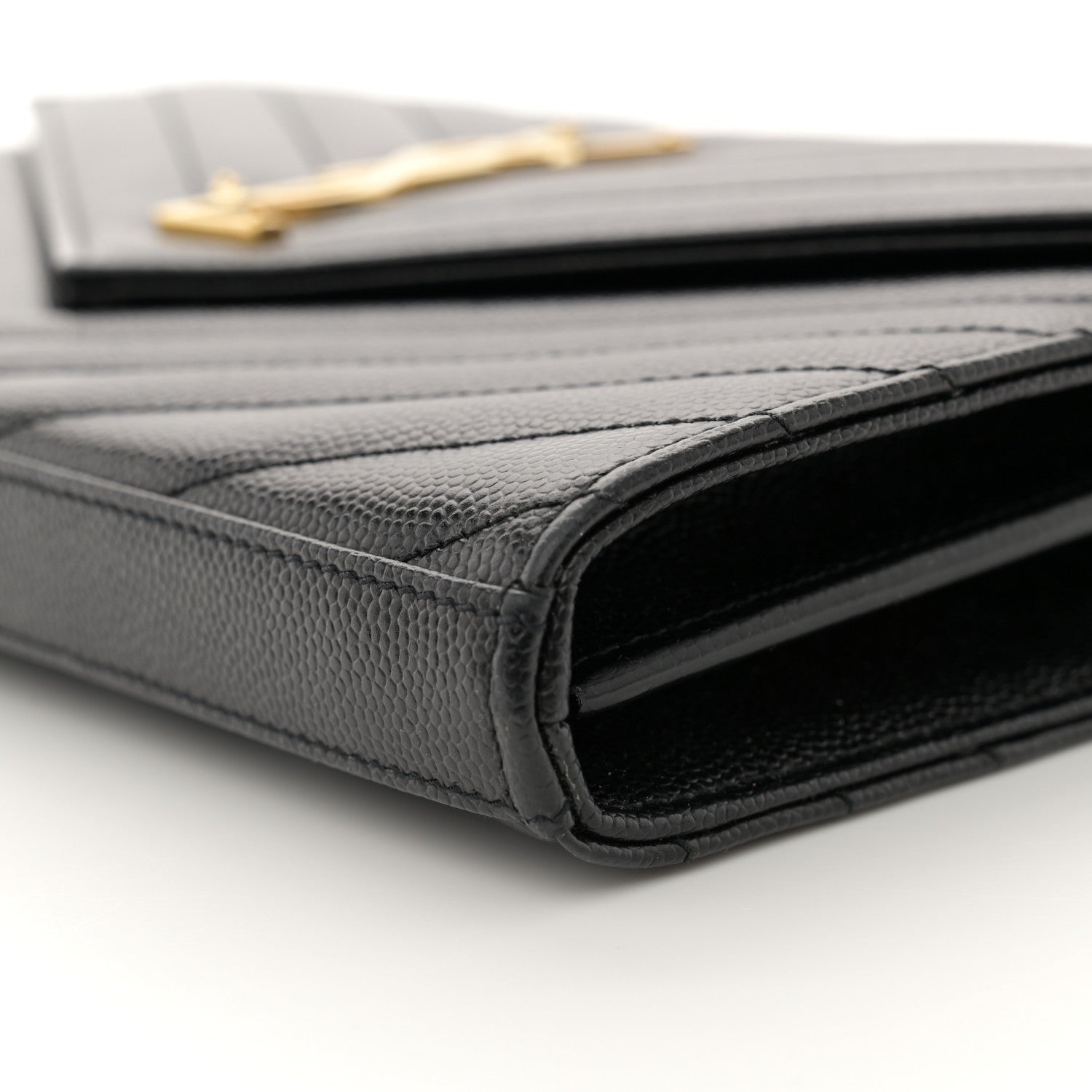 Saint Laurent Grain De Poudre Matelasse Chevron Monogram Chain Wallet Black 11 of 12