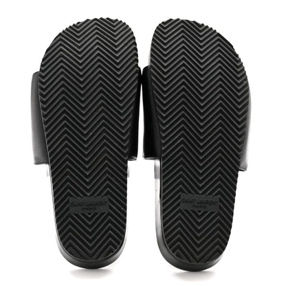 Saint Laurent Calfskin Monogram Jimmy Joan Slide Sandals 37 Black 5 of 10