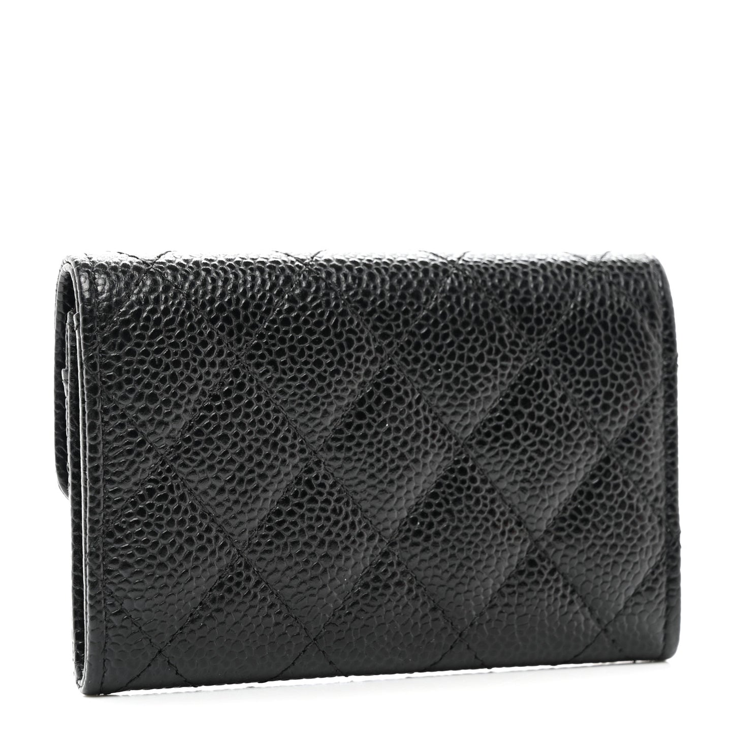 Caviar Quilted Flap Card Holder Black