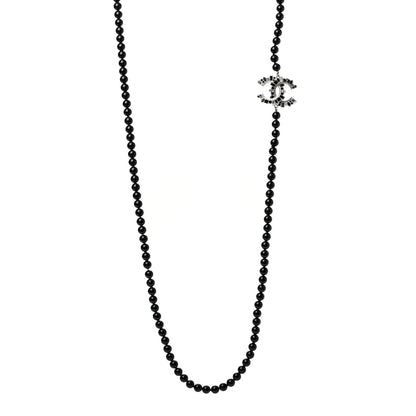 Chanel Ruthenium Baguette Crystal CC Beaded Long Necklace Black 1 of 7