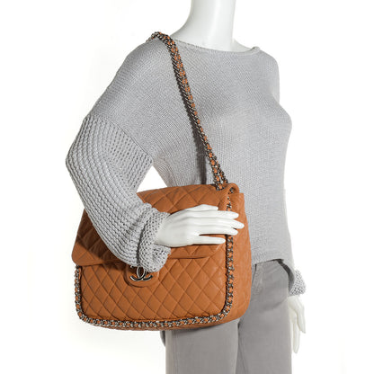 Chanel Washed Lambskin Chain Around Maxi Flap Bag Dark Beige 2 of 7