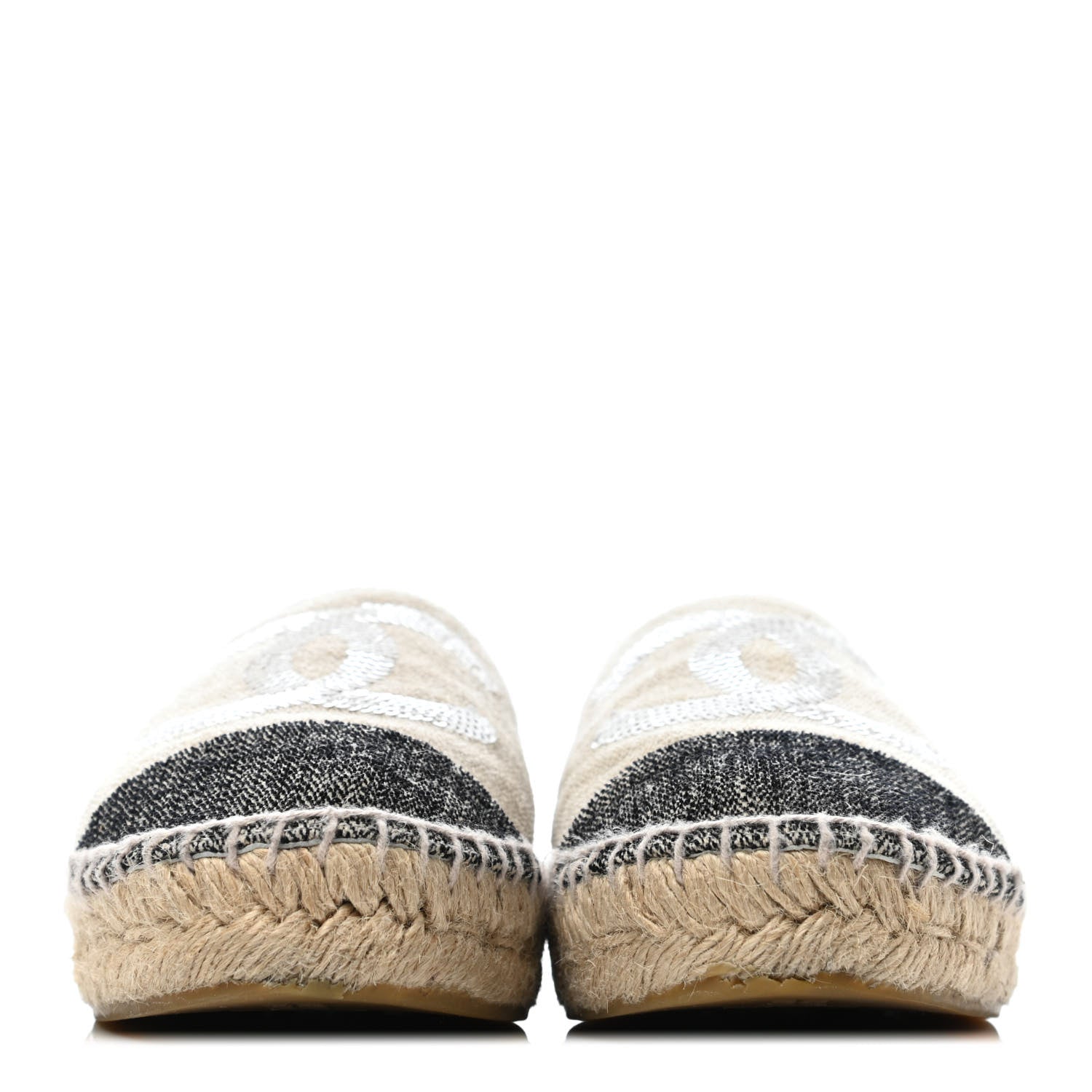 Chanel Toile Sequin CC Espadrilles 38 Beige Black 2 of 4