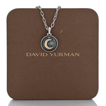 David Yurman Sterling Silver 18K Yellow Gold Diamond Moon and Star Amulet 3mm Chain Necklace 5 of 5