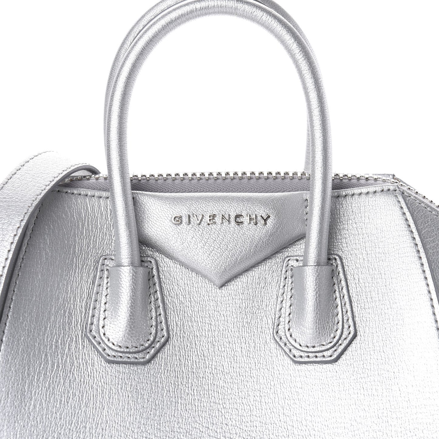 Metallic Sugar Goatskin Mini Antigona Silver