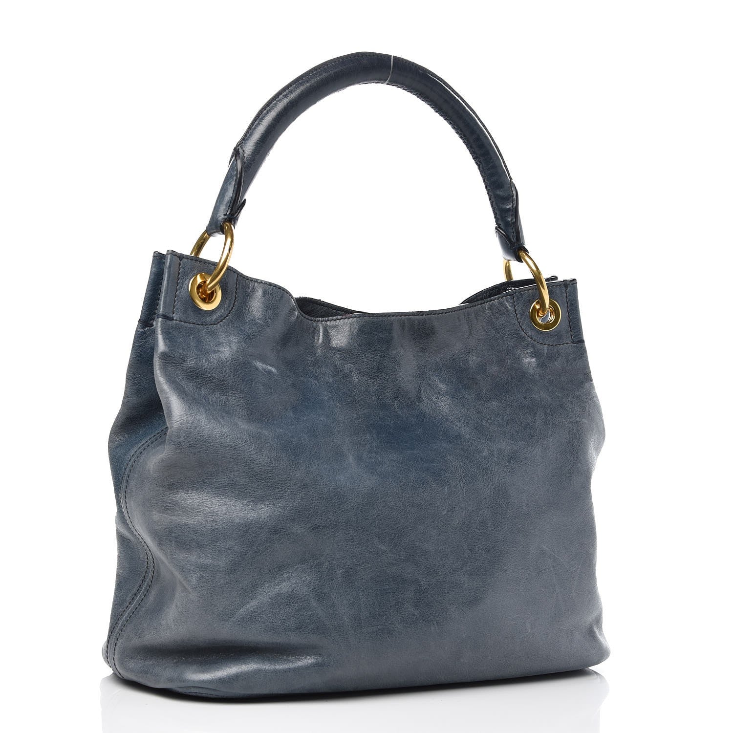 Prada Vitello Shine Hobo Denim 3 of 12