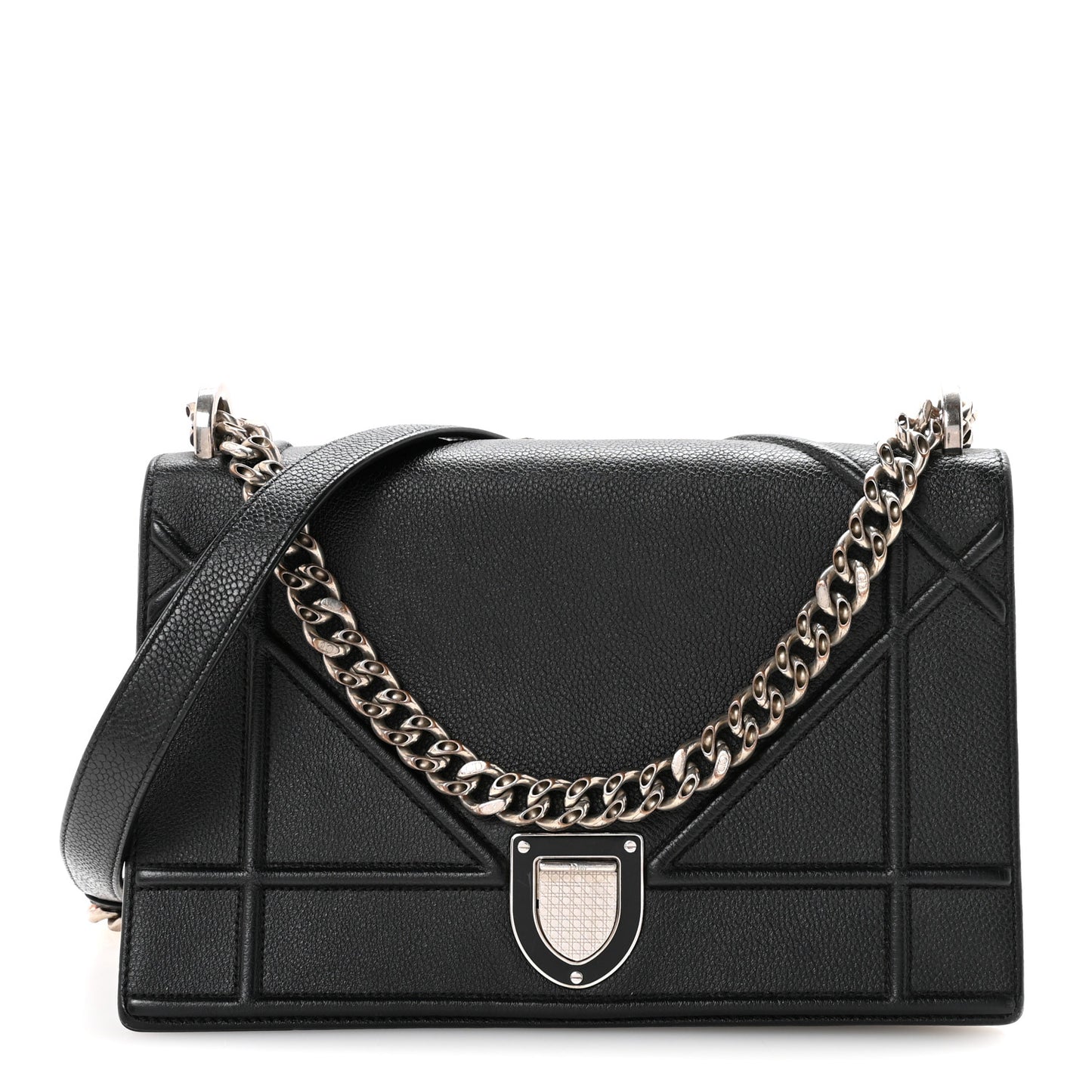 Grained Calfskin Medium Diorama Flap Bag Black