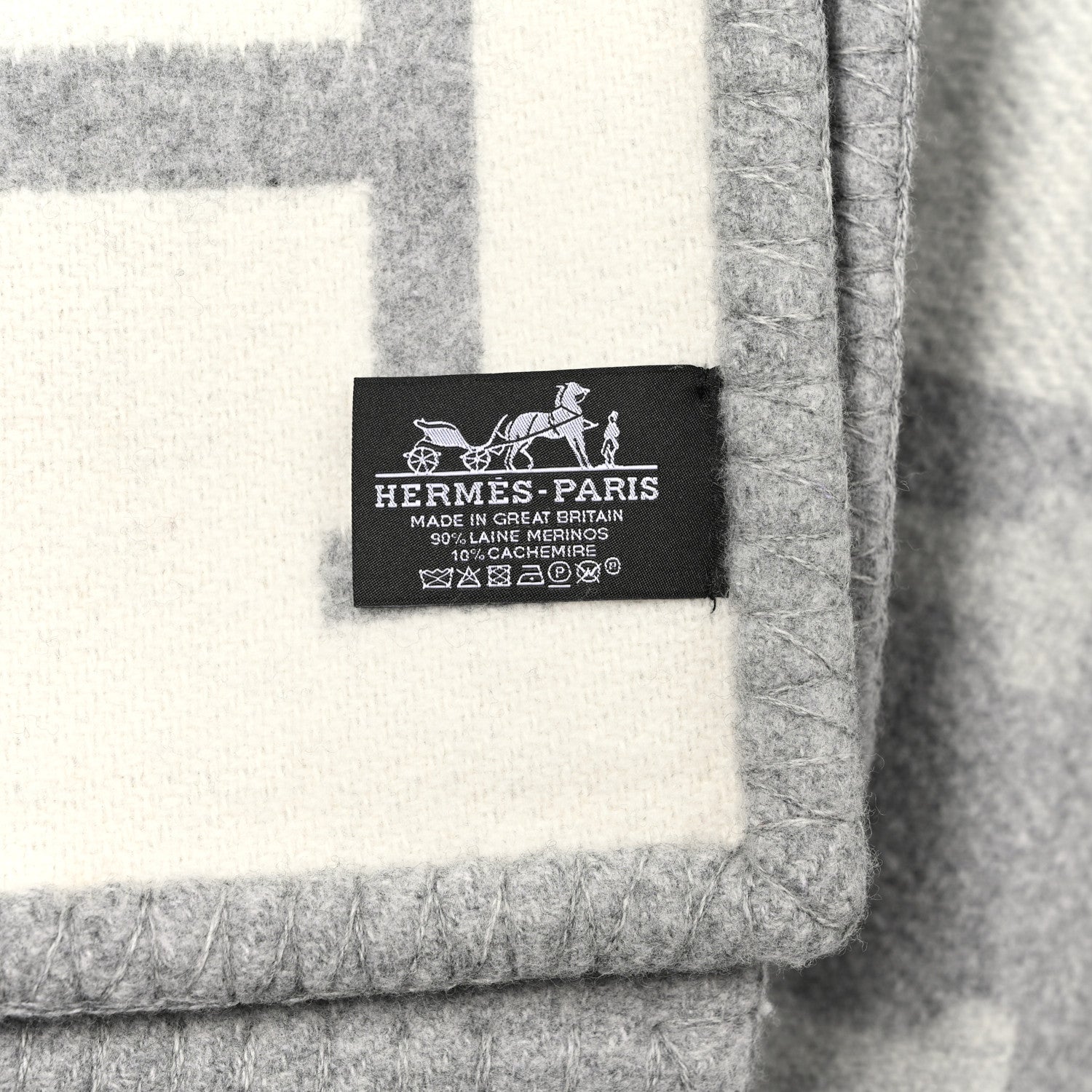 Hermes Wool Cashmere Avalon III Blanket Ecru Gris Clair 3 of 3