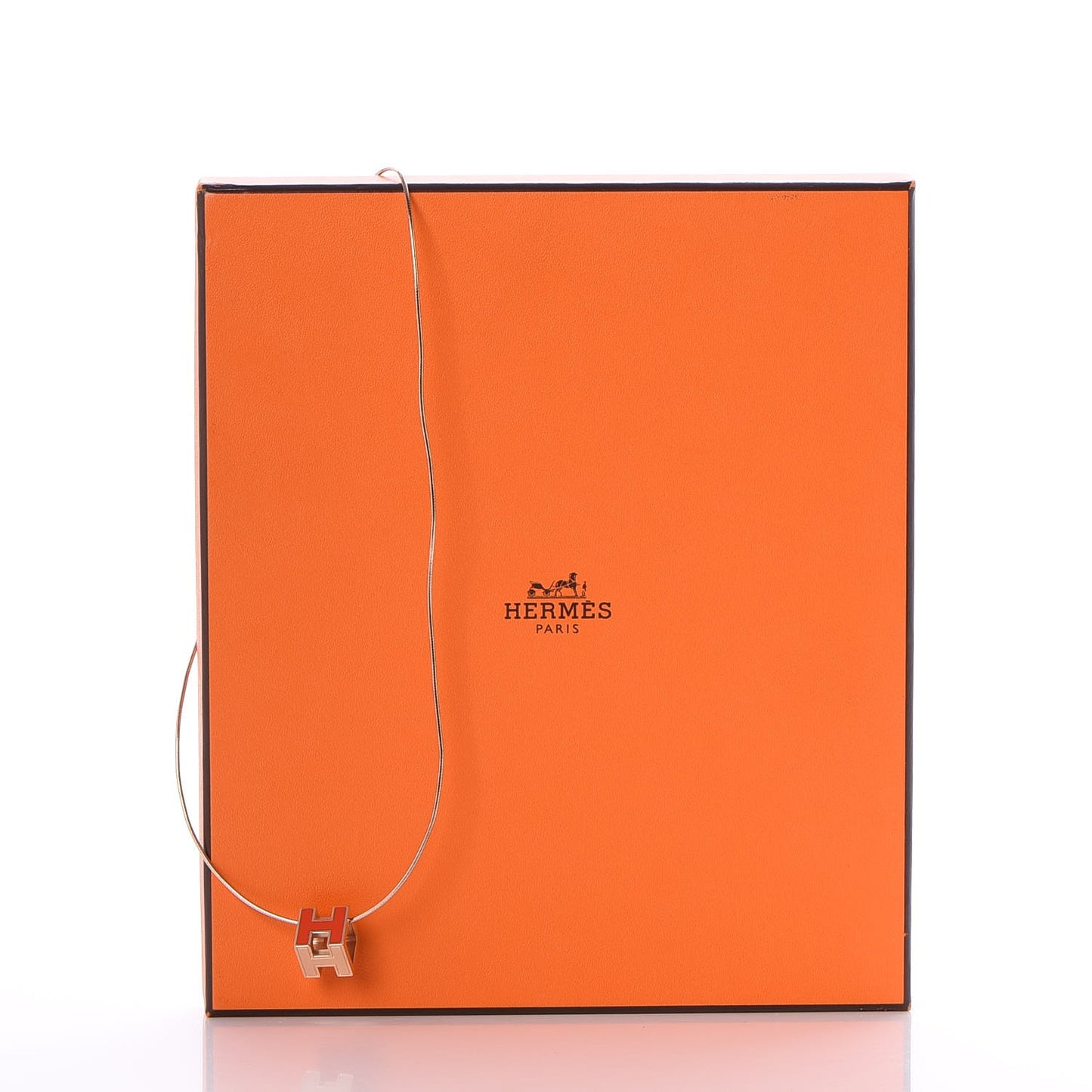 Rose Gold Lacquered Cage d'H Pendant Necklace Orange Fonce