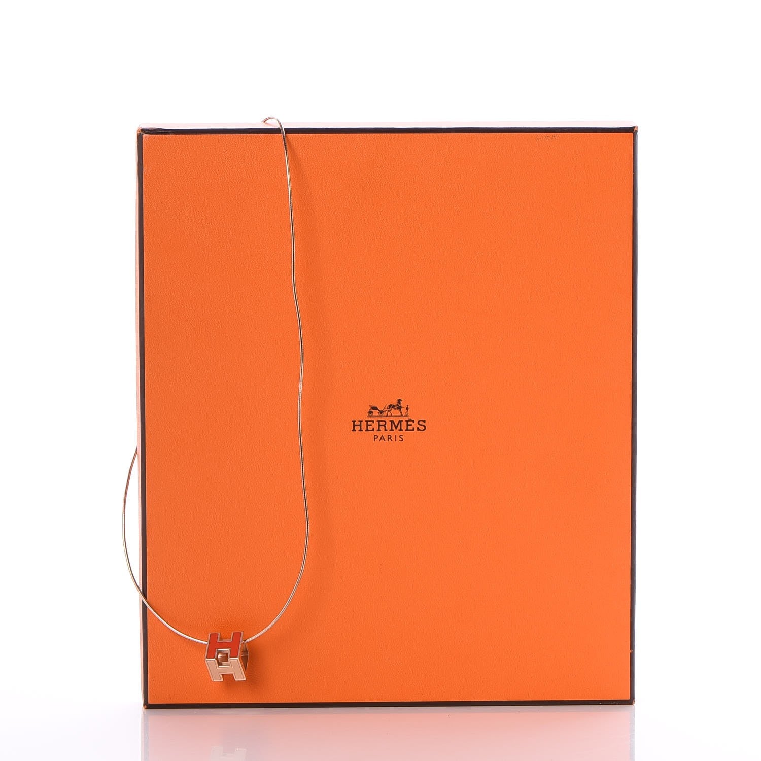 Hermes Rose Gold Lacquered Cage d'H Pendant Necklace Orange Fonce 8 of 8