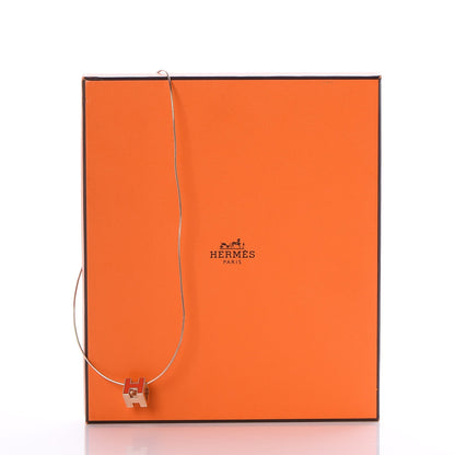 Hermes Rose Gold Lacquered Cage d'H Pendant Necklace Orange Fonce 8 of 8