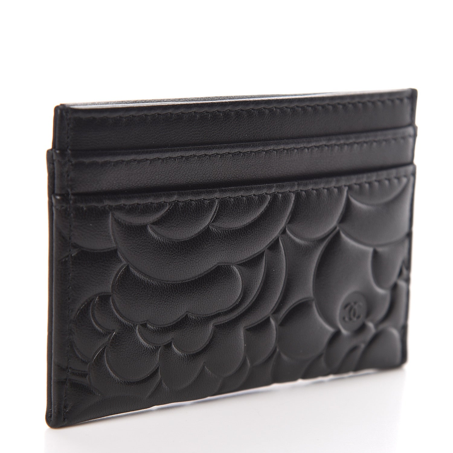 Chanel Lambskin Camellia Embossed Card Holder Black 3 of 9