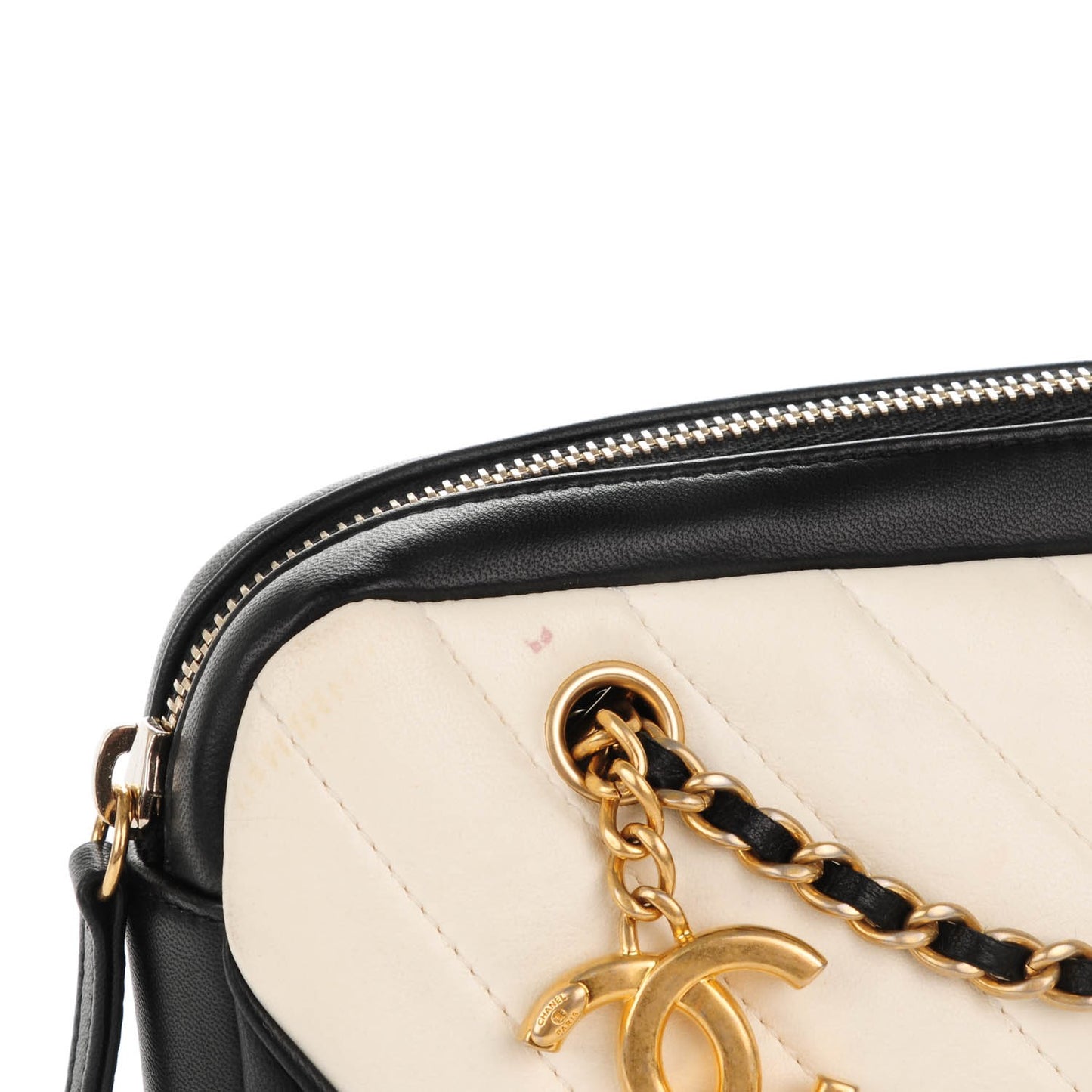 Calfskin Chevron Camera Case Dark White