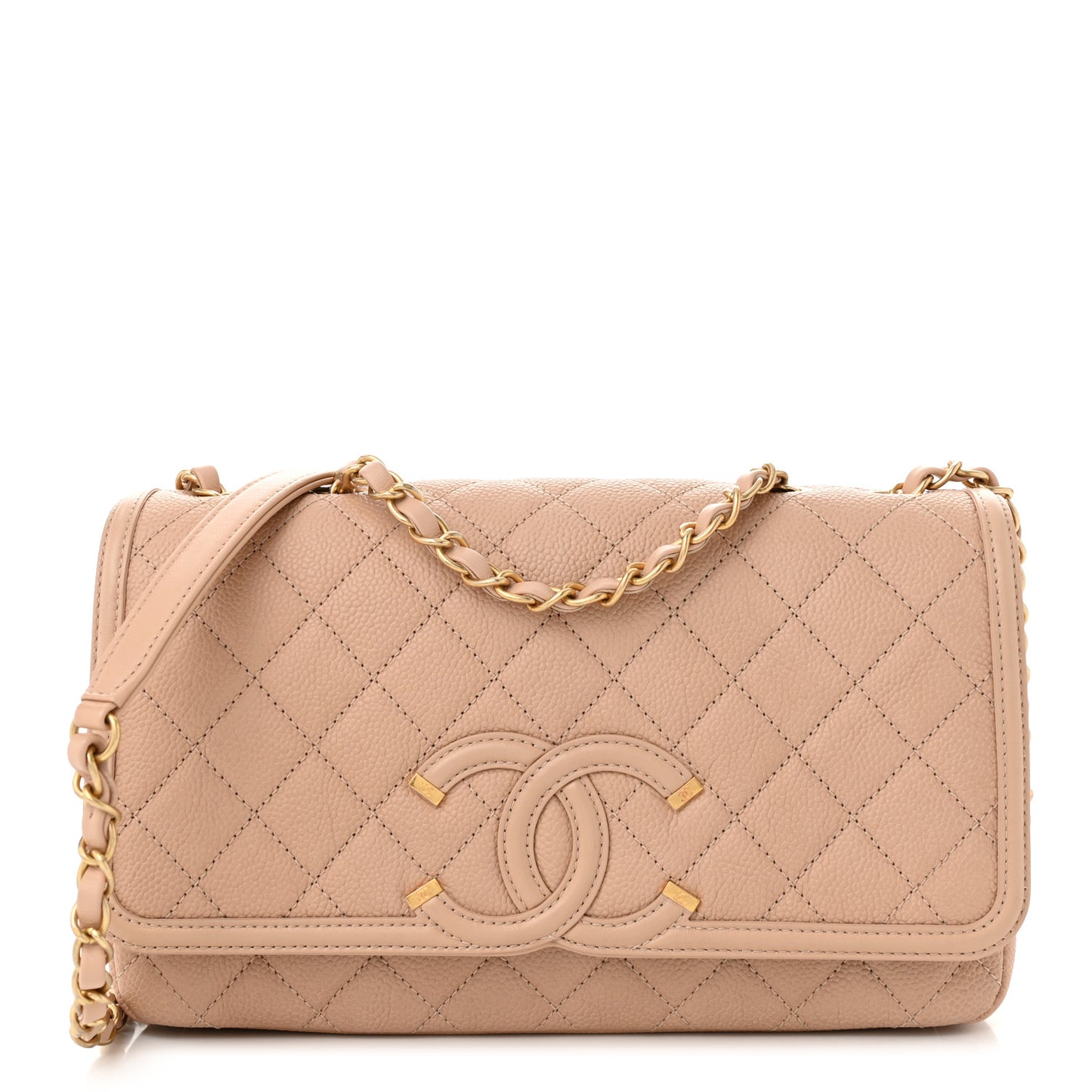 Caviar Quilted Medium CC Filigree Flap Beige