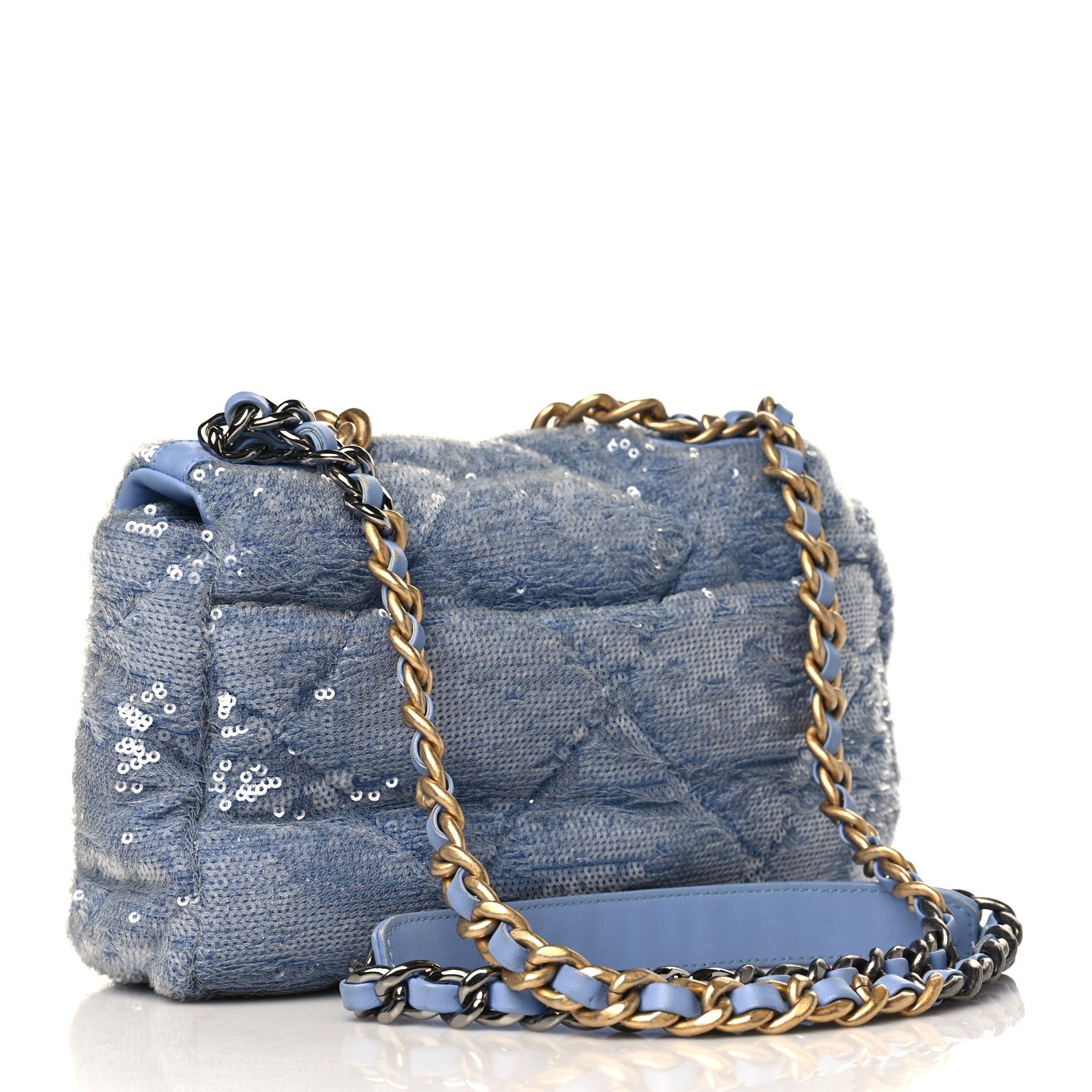 Chanel Sequin Quilted Medium Chanel 19 Flap Light Blue 3 of 9