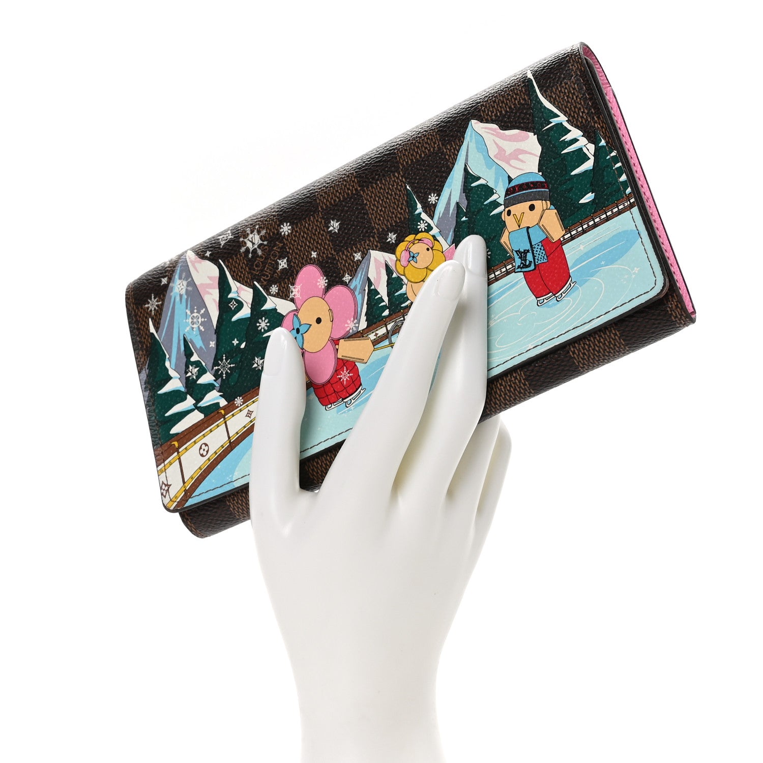 Louis Vuitton Damier Ebene 2023 Christmas Animation Ice Skating Sarah Wallet Pink 2 of 8