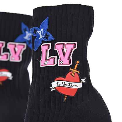 Louis Vuitton Stretch Fabric LV Black Heart Sock Ankle Boots 37 Black 7 of 8