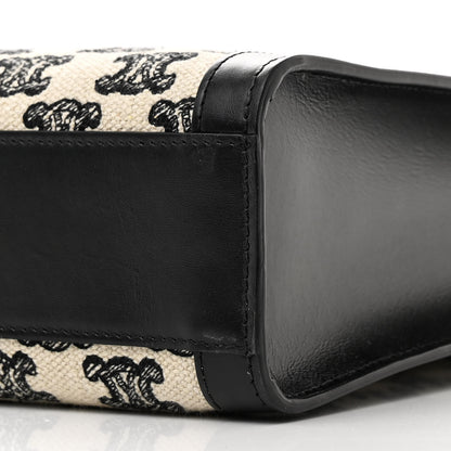Celine Canvas Calfskin Triomphe Small Vertical Cabas Black White 10 of 12