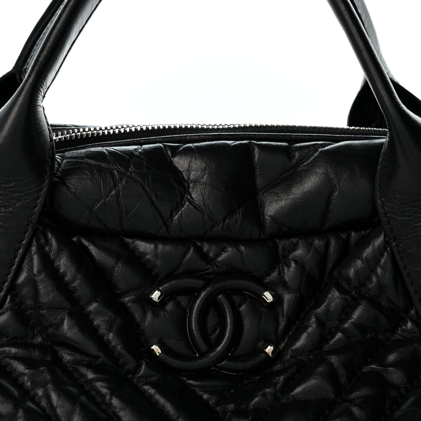 Aged Calfskin Chevron Medium Soft Bowling Bag Black