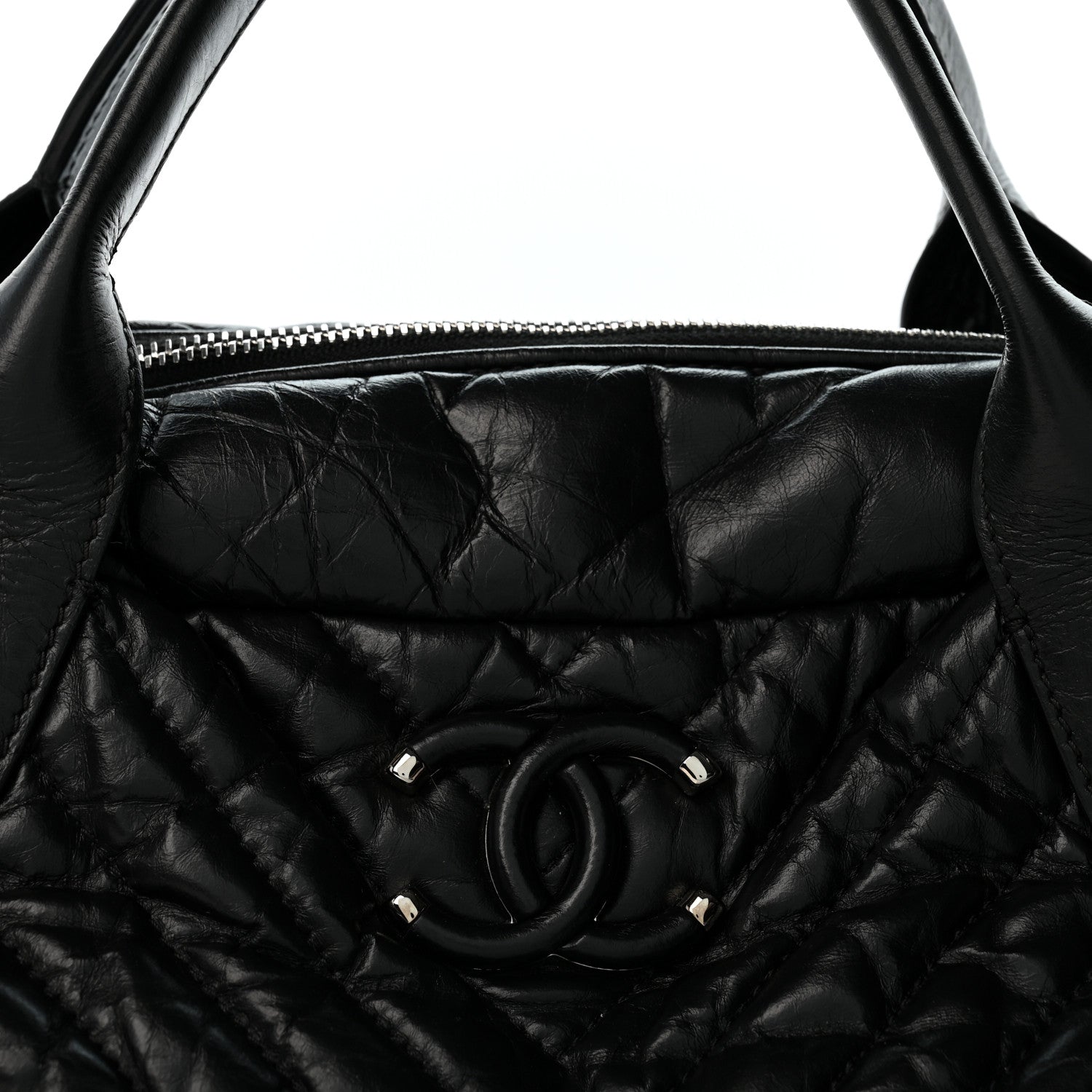 Chanel Aged Calfskin Chevron Medium Soft Bowling Bag Black 8 of 14