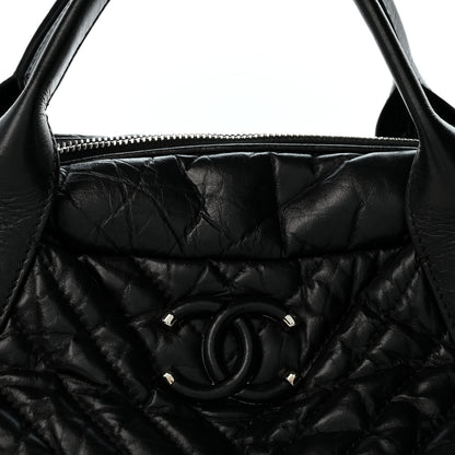 Chanel Aged Calfskin Chevron Medium Soft Bowling Bag Black 8 of 14
