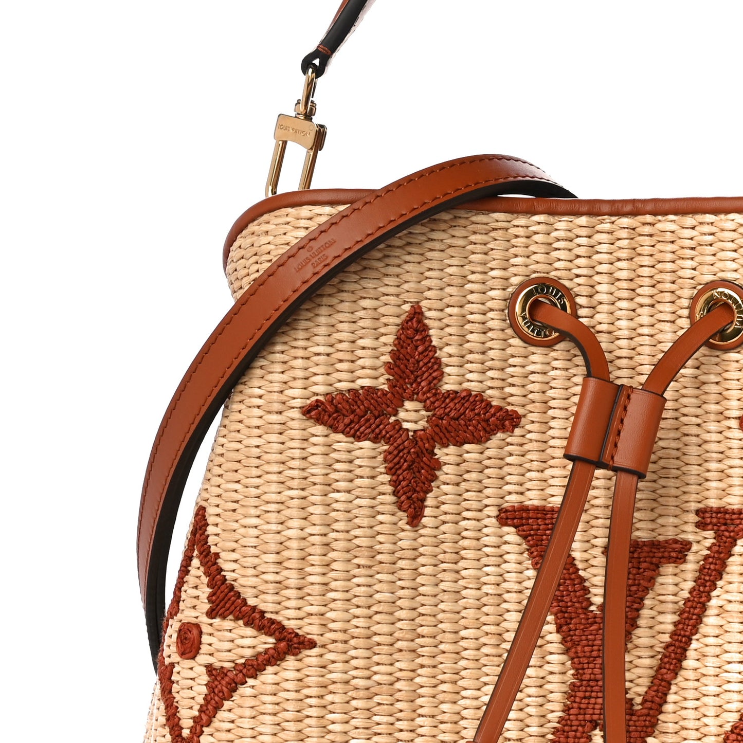 Raffia Calfskin Monogram Neonoe MM Tan