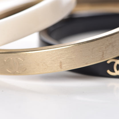 Chanel Resin Metal CC Bangle Set of 3 Black White Gold 6 of 6