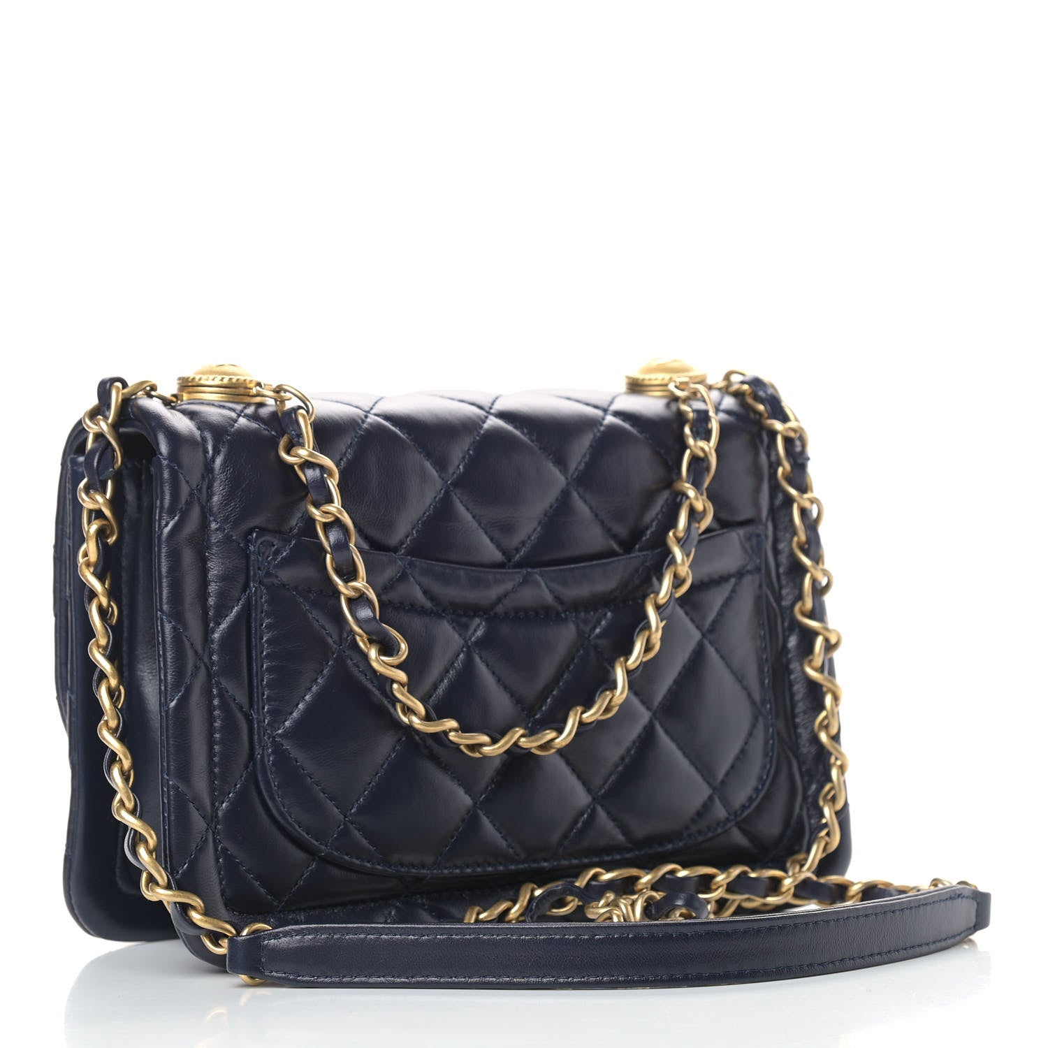 Chanel Shiny Lambskin Flap Clutch With Chain Bleu Marine 3 of 11