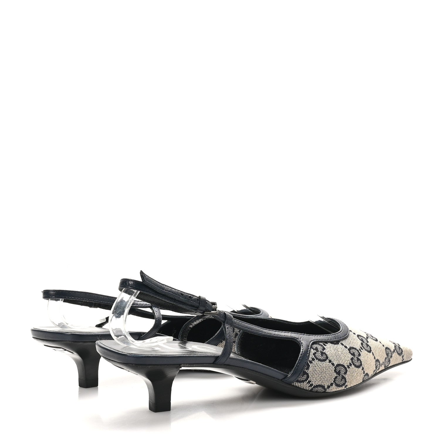 Gucci GG Monogram Malaga Kid Square G 35mm Slingback Pumps 37 Beige Blue 5 of 9
