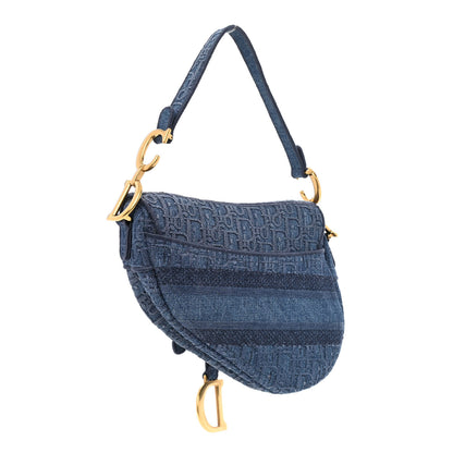 Christian Dior Oblique Embroidered Saddle Bag Denim Blue 3 of 11
