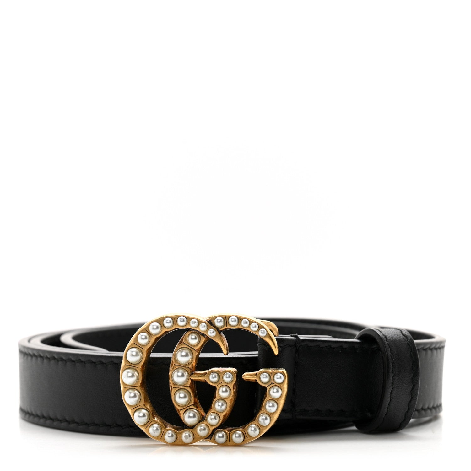 Gucci Calfskin Pearl Double G 20mm Belt 75 30 Black Cream 1 of 6
