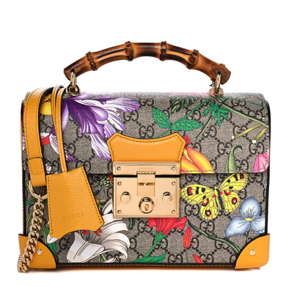 Gucci GG Supreme Monogram Flora Small Padlock Bamboo Shoulder Bag Beige Multicolor Crop 1 of 13