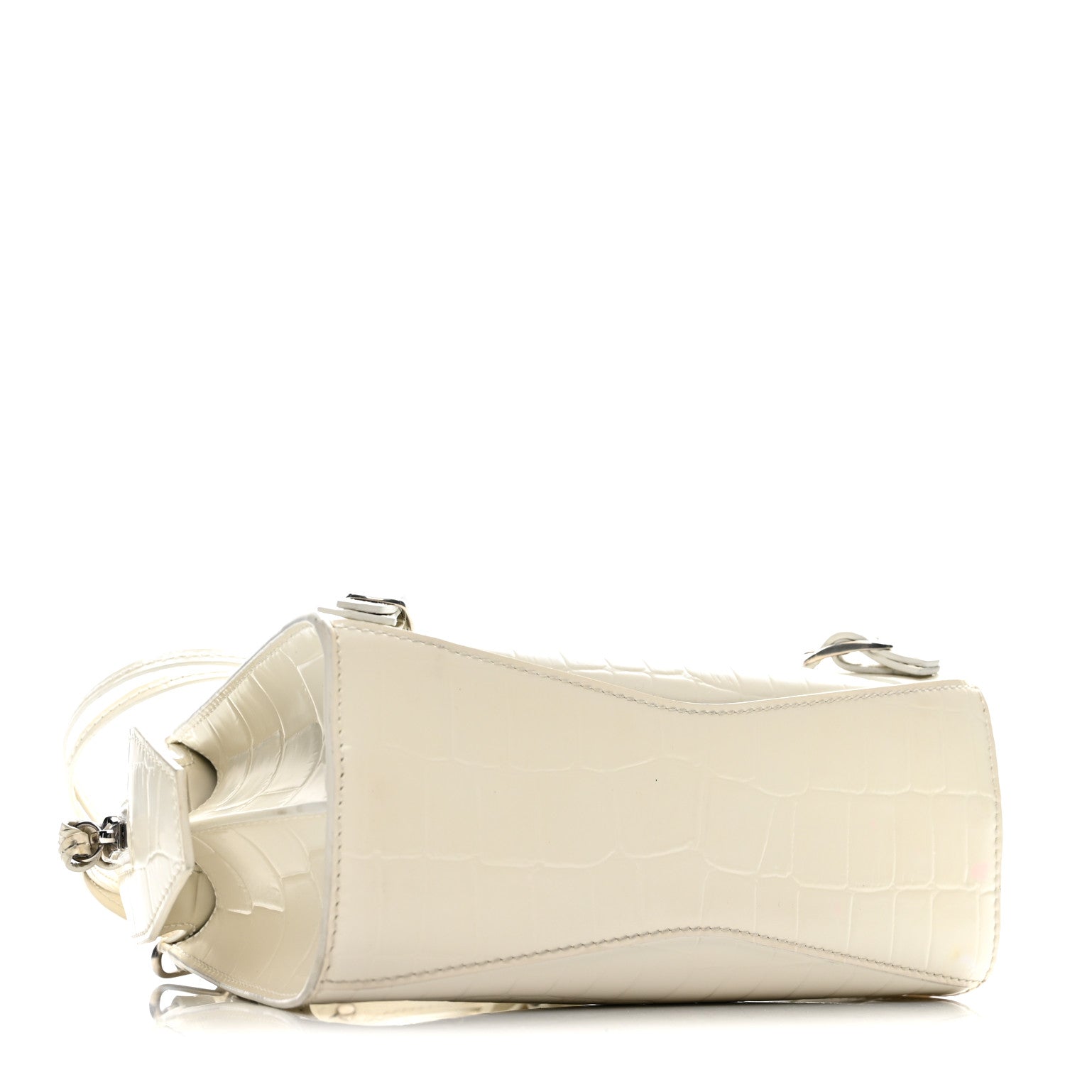 Balenciaga Semi Shiny Calfskin Crocodile Embossed Neo Classic Silver Hardware Mini City White 4 of 14