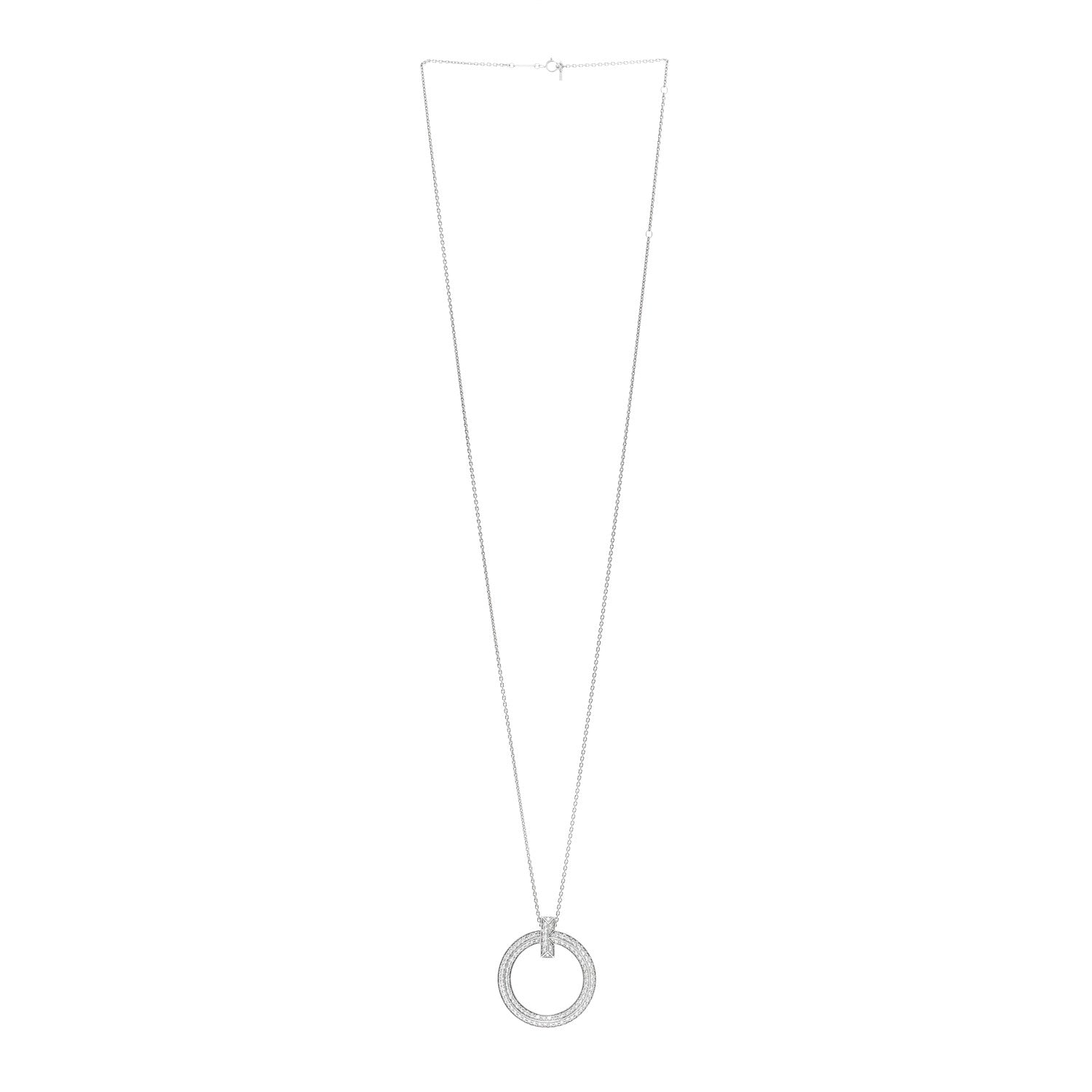 Tiffany 18K White Gold Diamond Large T T1 Circle Pendant Necklace 3 of 6