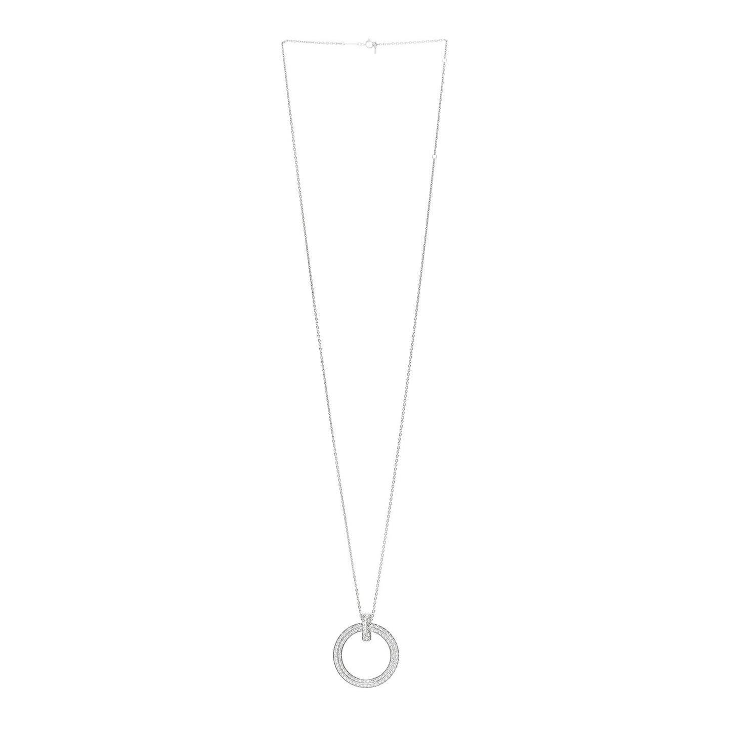 18K White Gold Diamond Large T T1 Circle Pendant Necklace