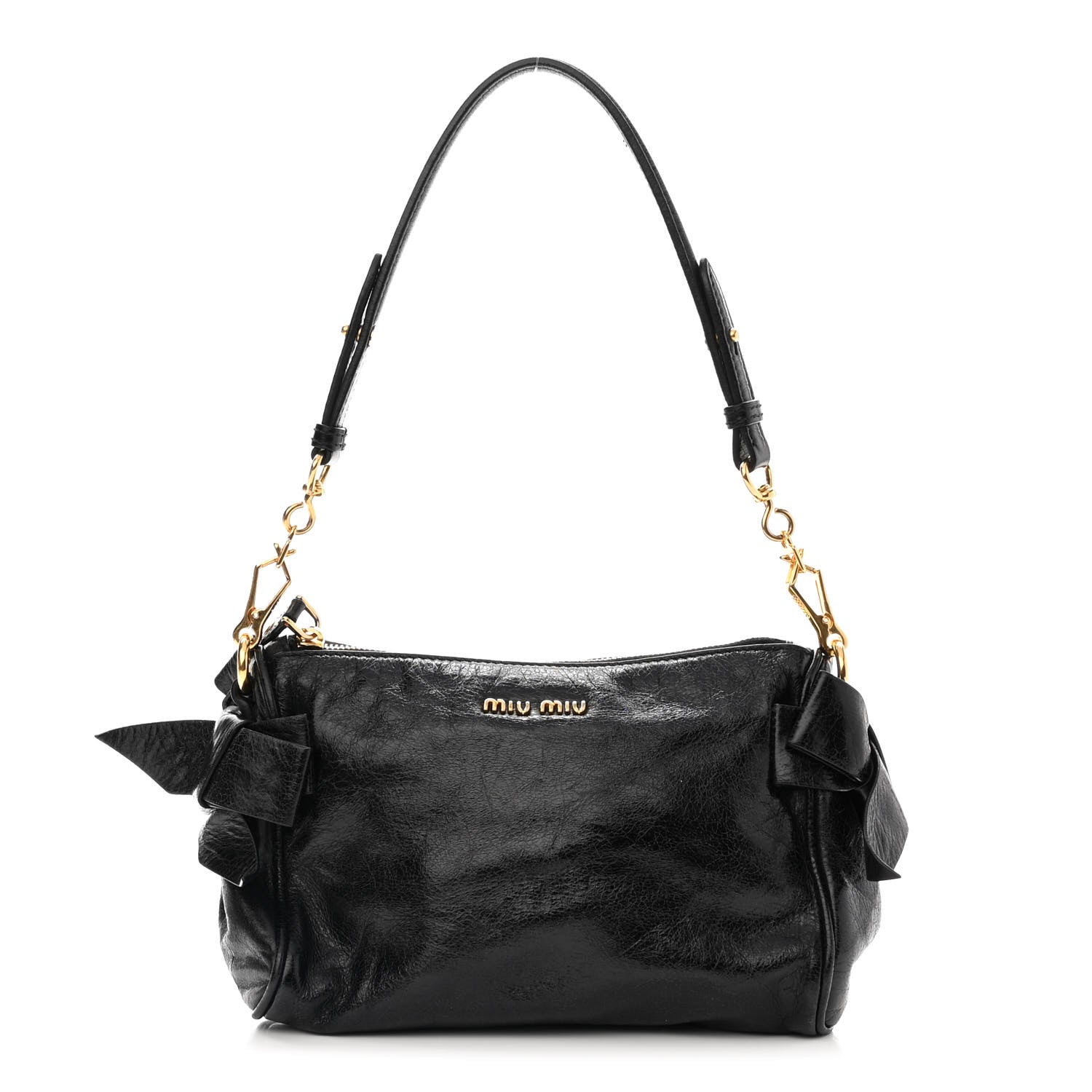 Miu Miu Vitello Lux Bow Bag Black 1 of 10