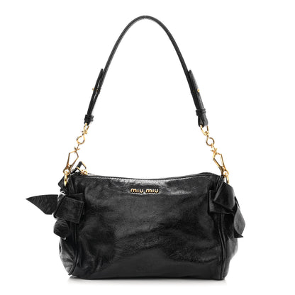 Miu Miu Vitello Lux Bow Bag Black 1 of 10