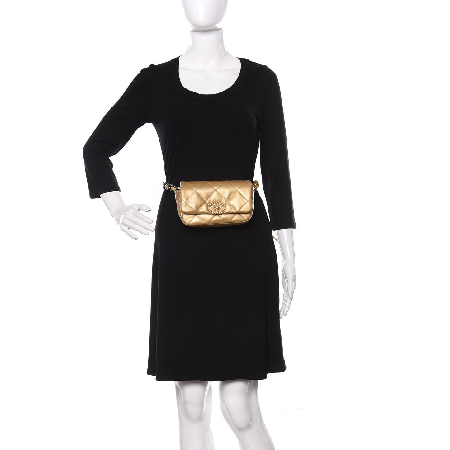 Metallic Goatskin Quilted Chanel 19 Waist Bag Gold