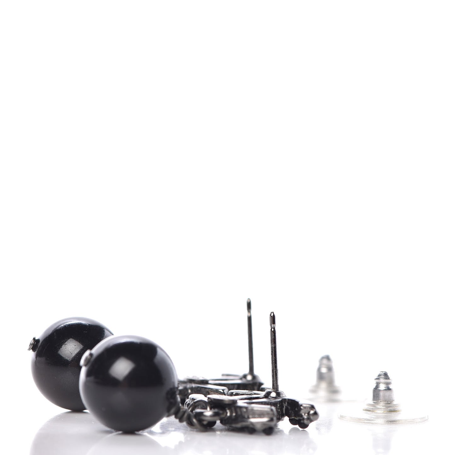 Ruthenium CC Bead Drop Earrings Black